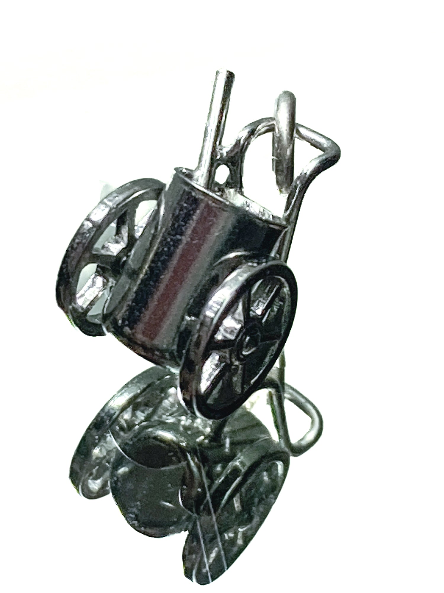 Vintage Sterling Silver Miniature Golf Caddy Rolling Cart Moving Wheels Charm Jewelry