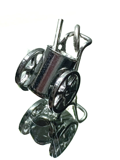 Vintage Sterling Silver Miniature Golf Caddy Rolling Cart Moving Wheels Charm Jewelry