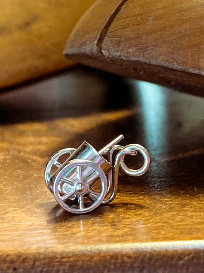 Vintage Sterling Silver Miniature Golf Caddy Rolling Cart Moving Wheels Charm Jewelry