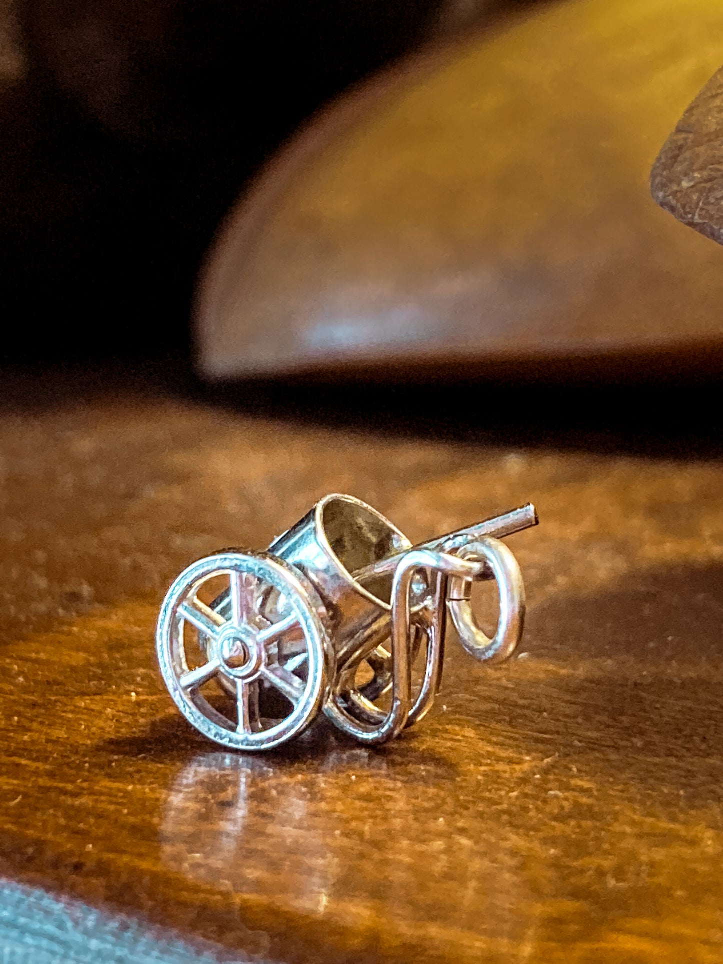 Vintage Sterling Silver Miniature Golf Caddy Rolling Cart Moving Wheels Charm Jewelry