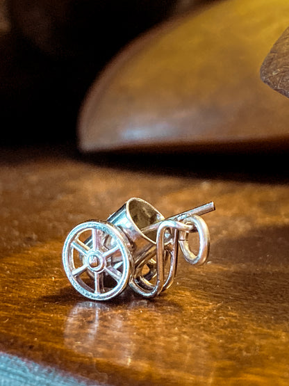 Vintage Sterling Silver Miniature Golf Caddy Rolling Cart Moving Wheels Charm Jewelry