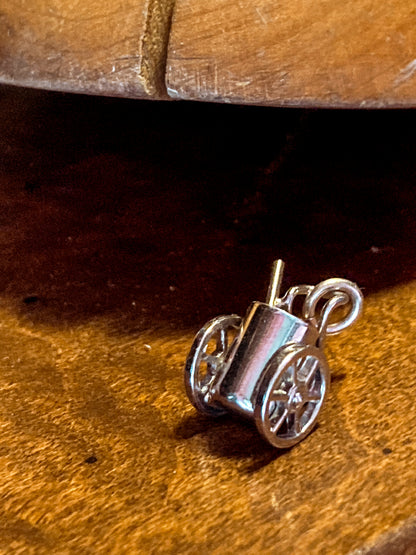 Vintage Sterling Silver Miniature Golf Caddy Rolling Cart Moving Wheels Charm Jewelry