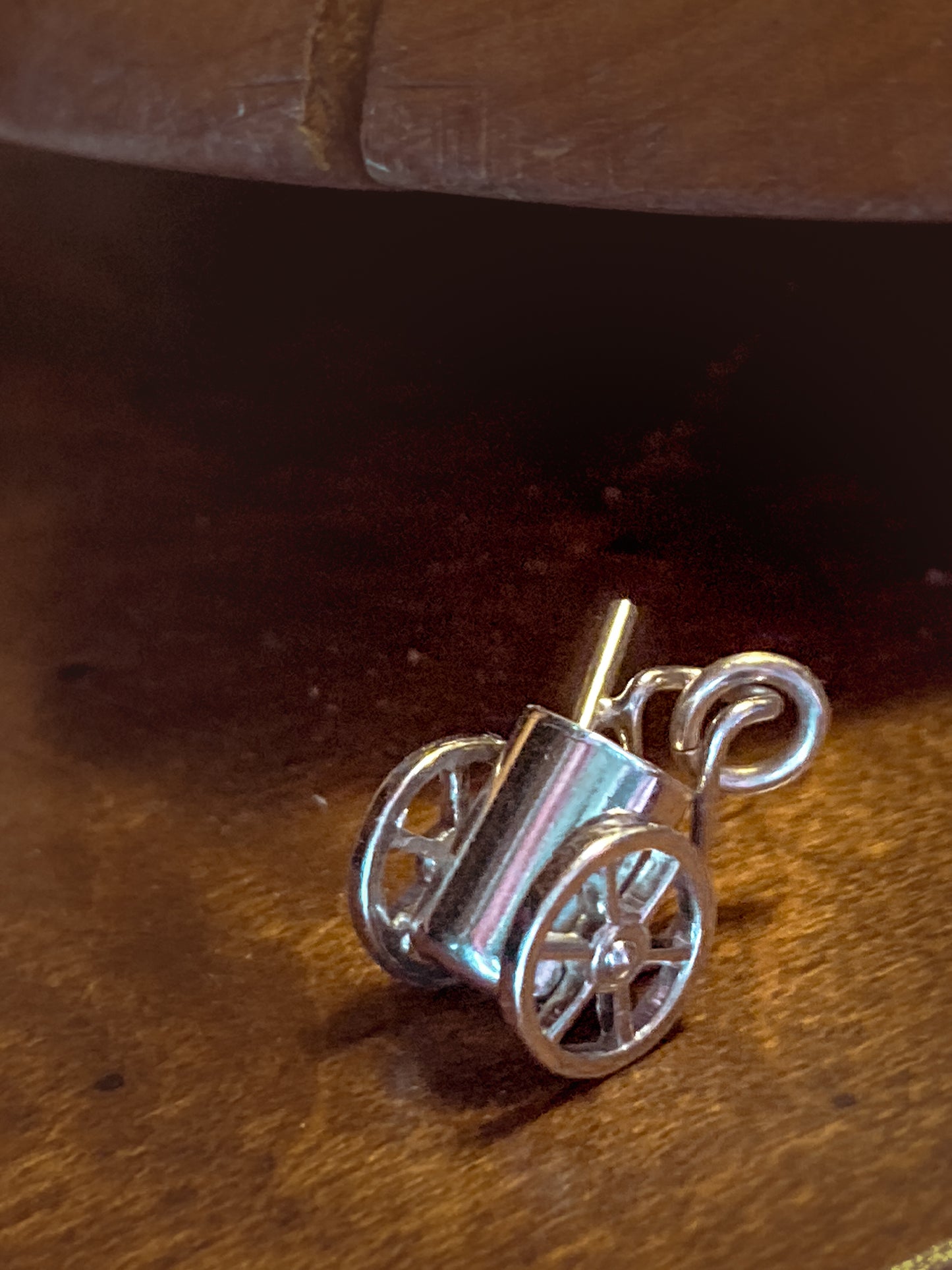 Vintage Sterling Silver Miniature Golf Caddy Rolling Cart Moving Wheels Charm Jewelry