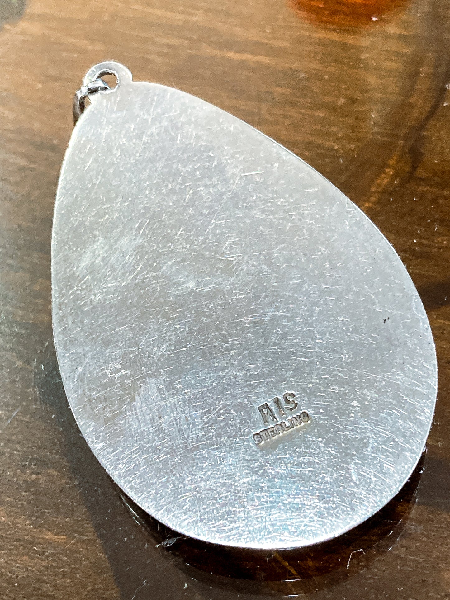 Vintage Sterling Silver Mother of Pearl Shell Large Teardrop Pendant Necklace