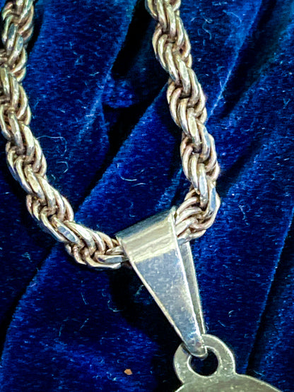 Vintage Sterling Silver Mother of Pearl Shell Large Teardrop Pendant Necklace