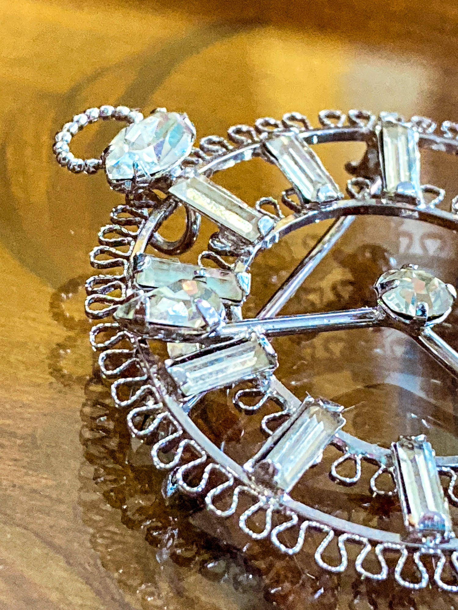 Vintage Sterling Silver Rhinestone Helene Clock Face Earring Brooch Pendant Set
