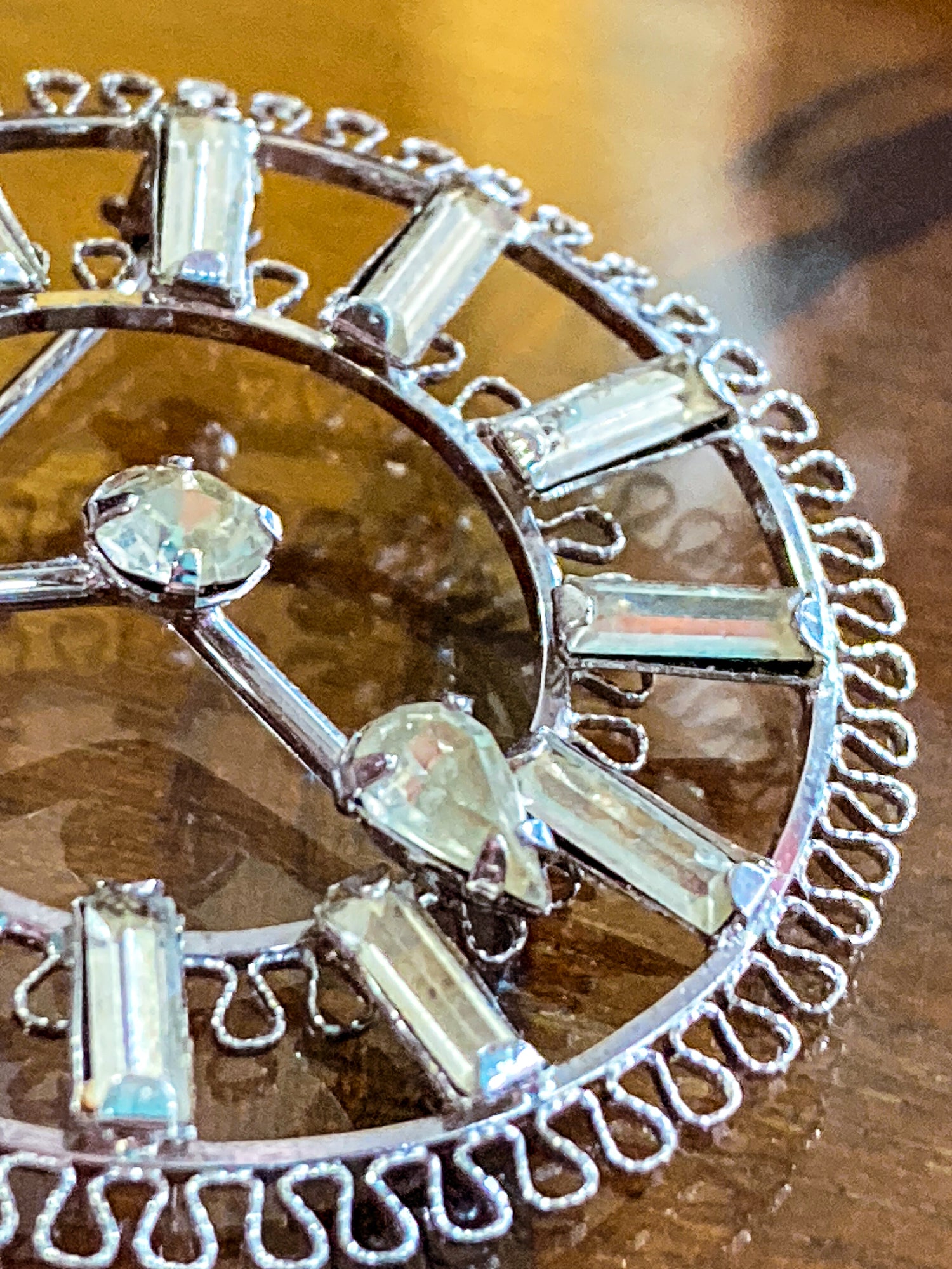 Vintage Sterling Silver Rhinestone Helene Clock Face Earring Brooch Pendant Set