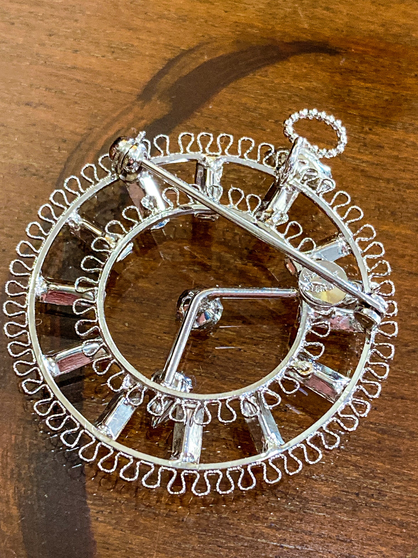 Vintage Sterling Silver Rhinestone Helene Clock Face Earring Brooch Pendant Set