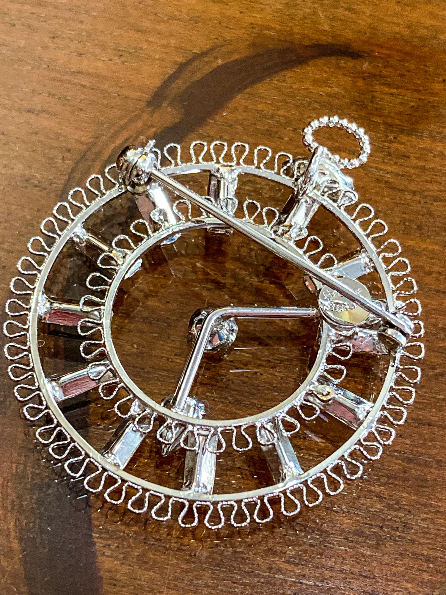 Vintage Sterling Silver Rhinestone Helene Clock Face Earring Brooch Pendant Set