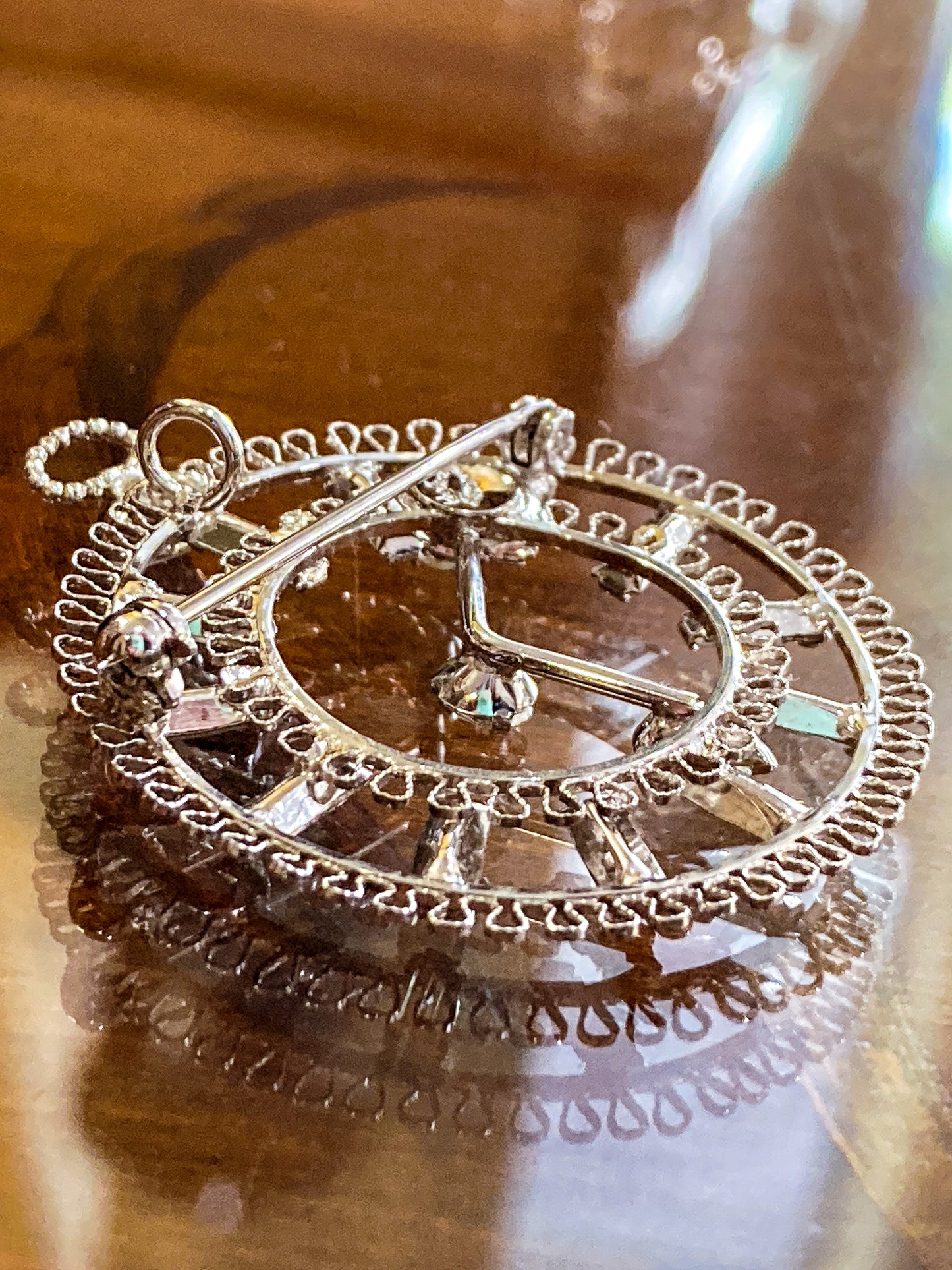 Vintage Sterling Silver Rhinestone Helene Clock Face Earring Brooch Pendant Set