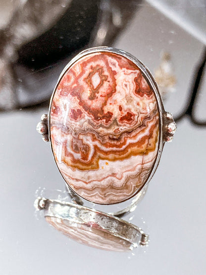 Vintage Sterling Silver Rosetta Jasper Oval Cabochon Statement Ring