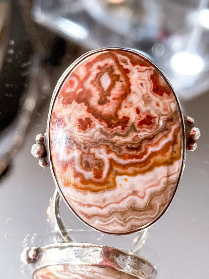 Vintage Sterling Silver Rosetta Jasper Oval Cabochon Statement Ring
