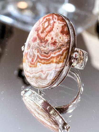 Vintage Sterling Silver Rosetta Jasper Oval Cabochon Statement Ring