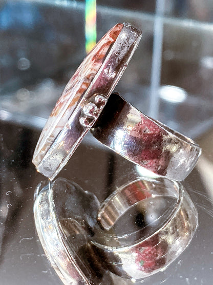 Vintage Sterling Silver Rosetta Jasper Oval Cabochon Statement Ring