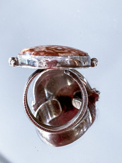 Vintage Sterling Silver Rosetta Jasper Oval Cabochon Statement Ring