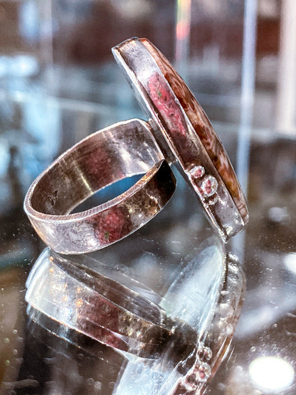 Vintage Sterling Silver Rosetta Jasper Oval Cabochon Statement Ring