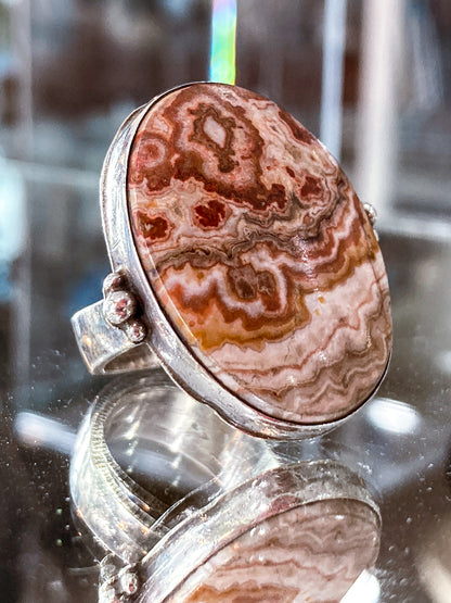 Vintage Sterling Silver Rosetta Jasper Oval Cabochon Statement Ring