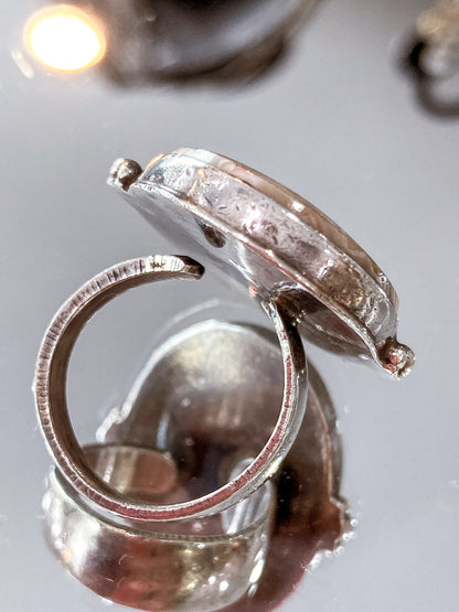 Vintage Sterling Silver Rosetta Jasper Oval Cabochon Statement Ring