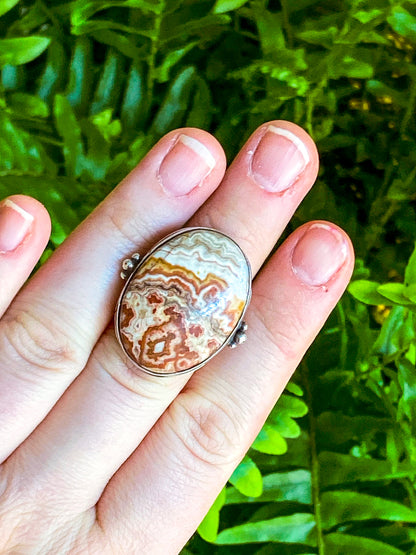 Vintage Sterling Silver Rosetta Jasper Oval Cabochon Statement Ring