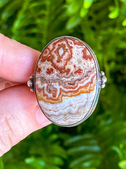 Vintage Sterling Silver Rosetta Jasper Oval Cabochon Statement Ring