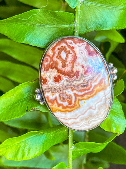 Vintage Sterling Silver Rosetta Jasper Oval Cabochon Statement Ring