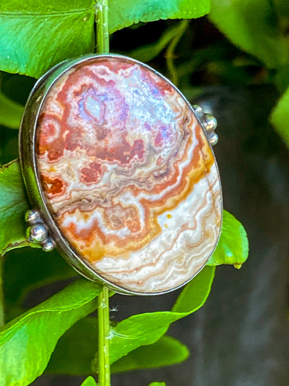 Vintage Sterling Silver Rosetta Jasper Oval Cabochon Statement Ring