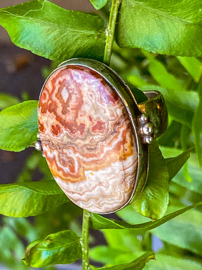 Vintage Sterling Silver Rosetta Jasper Oval Cabochon Statement Ring