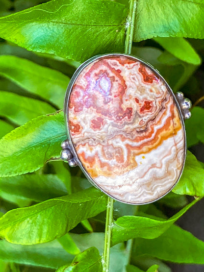 Vintage Sterling Silver Rosetta Jasper Oval Cabochon Statement Ring