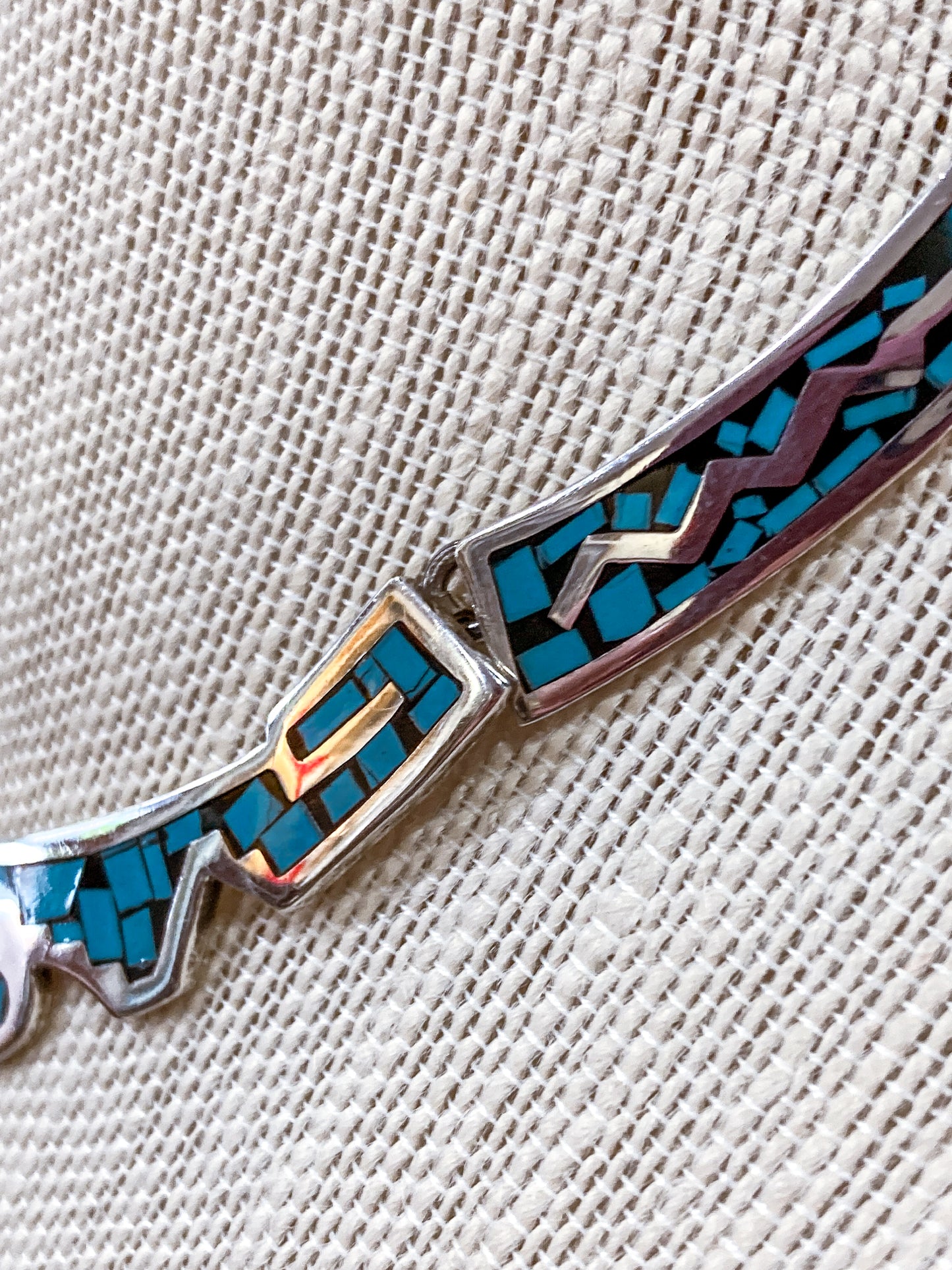 Vintage TAXCO Sterling Silver Turquoise Mosaic Inlay Segmented Necklace