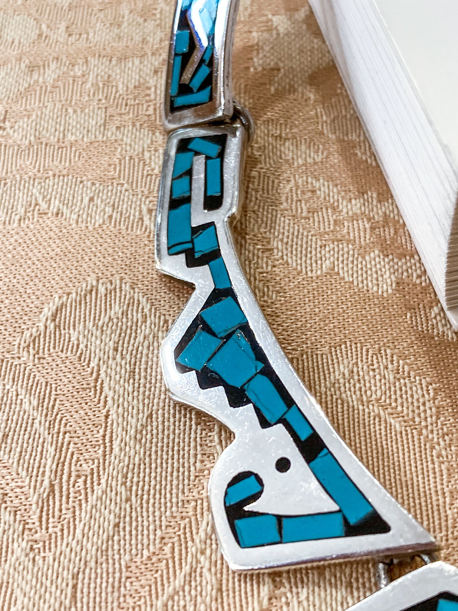 Vintage TAXCO Sterling Silver Turquoise Mosaic Inlay Segmented Necklace