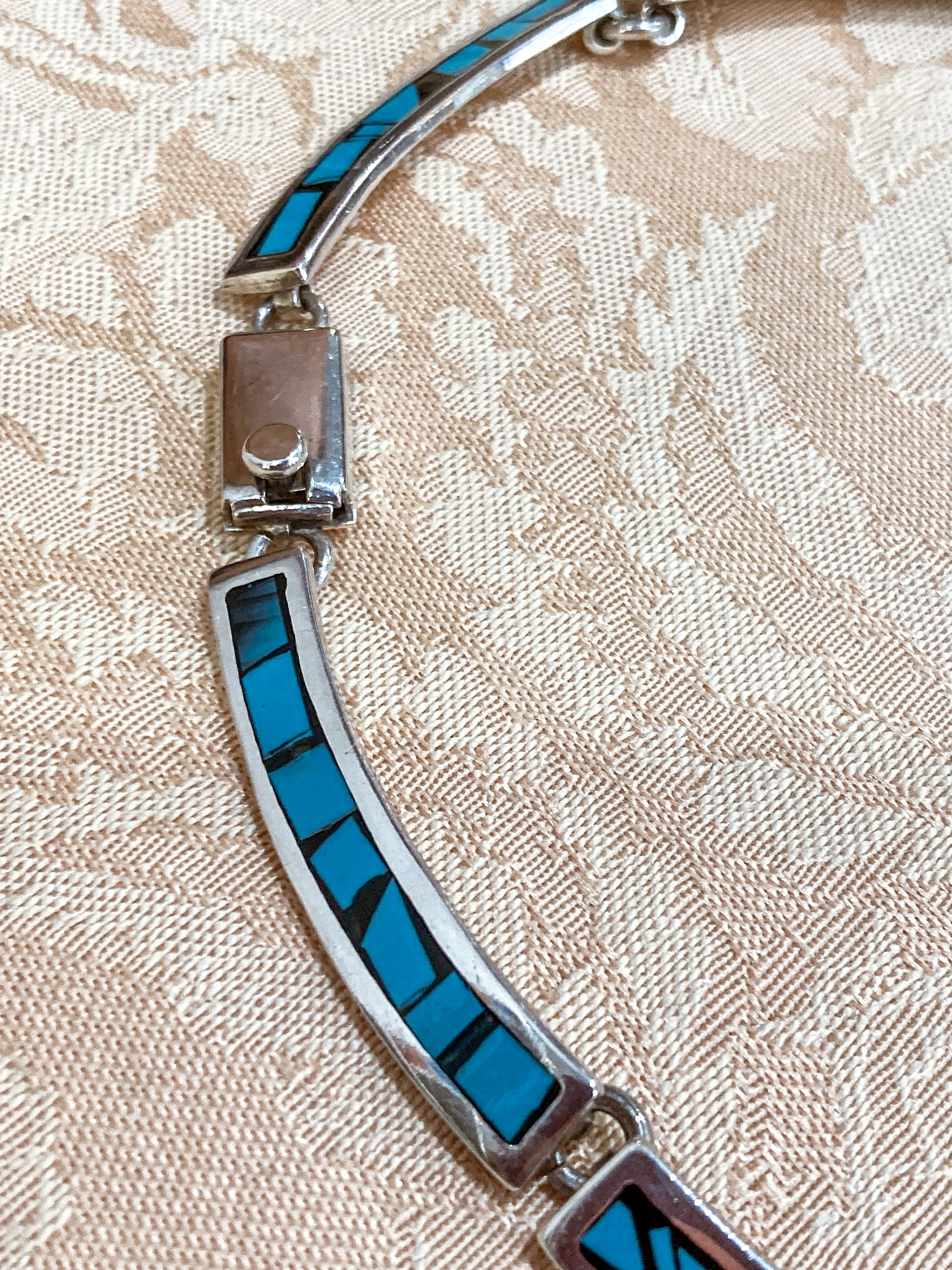 Vintage TAXCO Sterling Silver Turquoise Mosaic Inlay Segmented Necklace