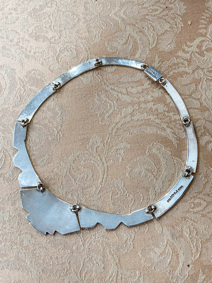 Vintage TAXCO Sterling Silver Turquoise Mosaic Inlay Segmented Necklace