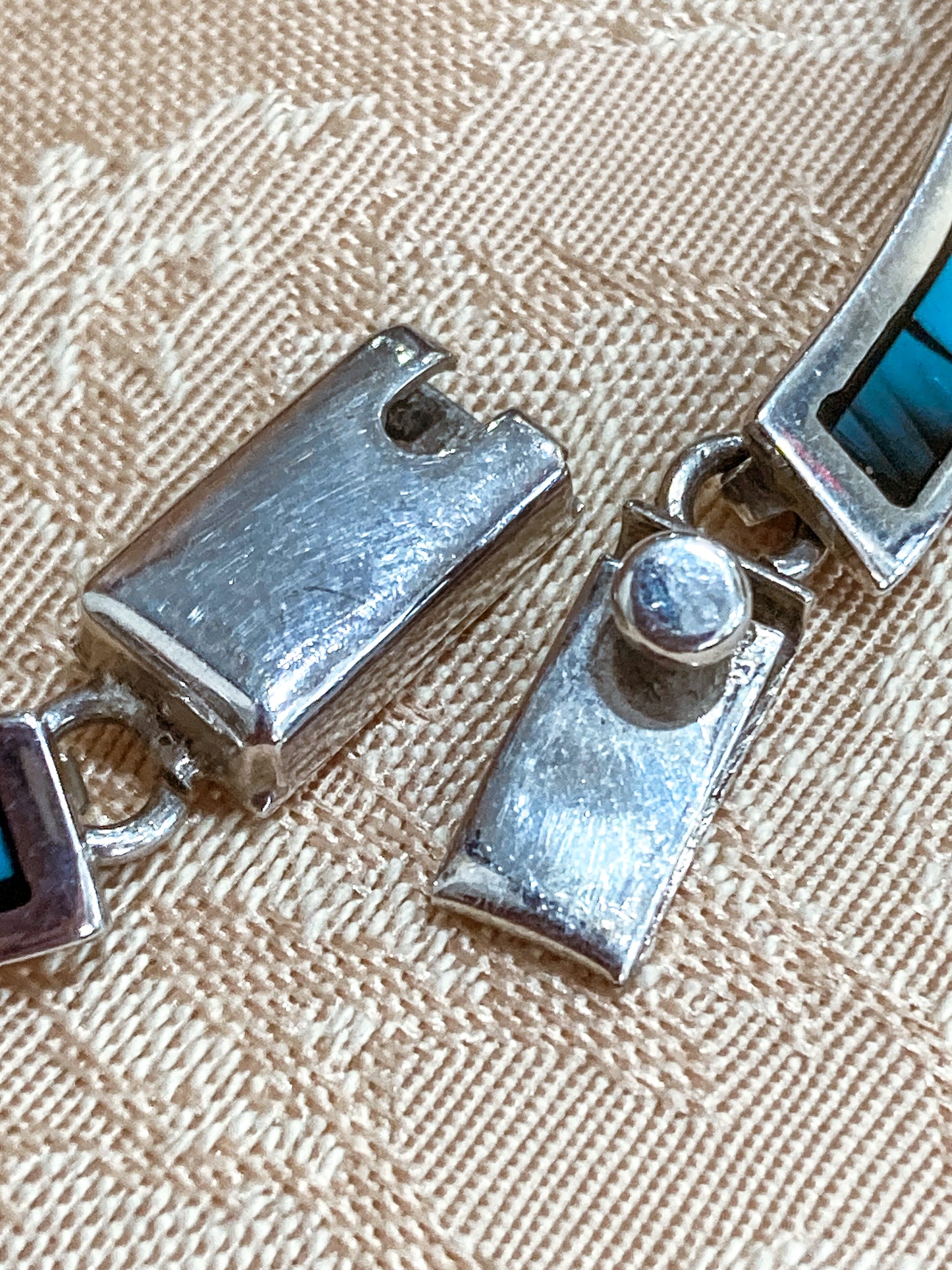 Vintage TAXCO Sterling Silver Turquoise Mosaic Inlay Segmented Necklace
