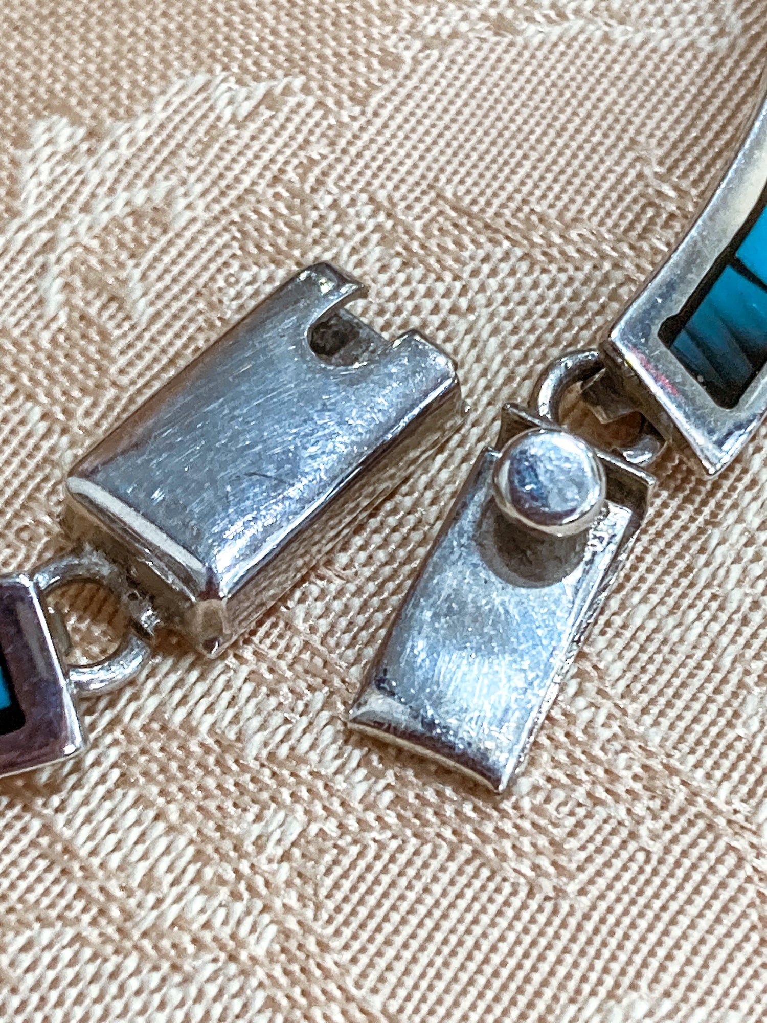 Vintage TAXCO Sterling Silver Turquoise Mosaic Inlay Segmented Necklace