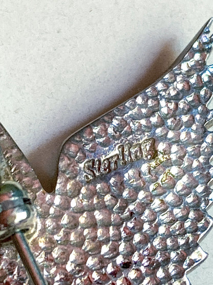 Vintage Sterling Silver Turquoise Gemstone Mosaic Inlay Hummingbird Brooch