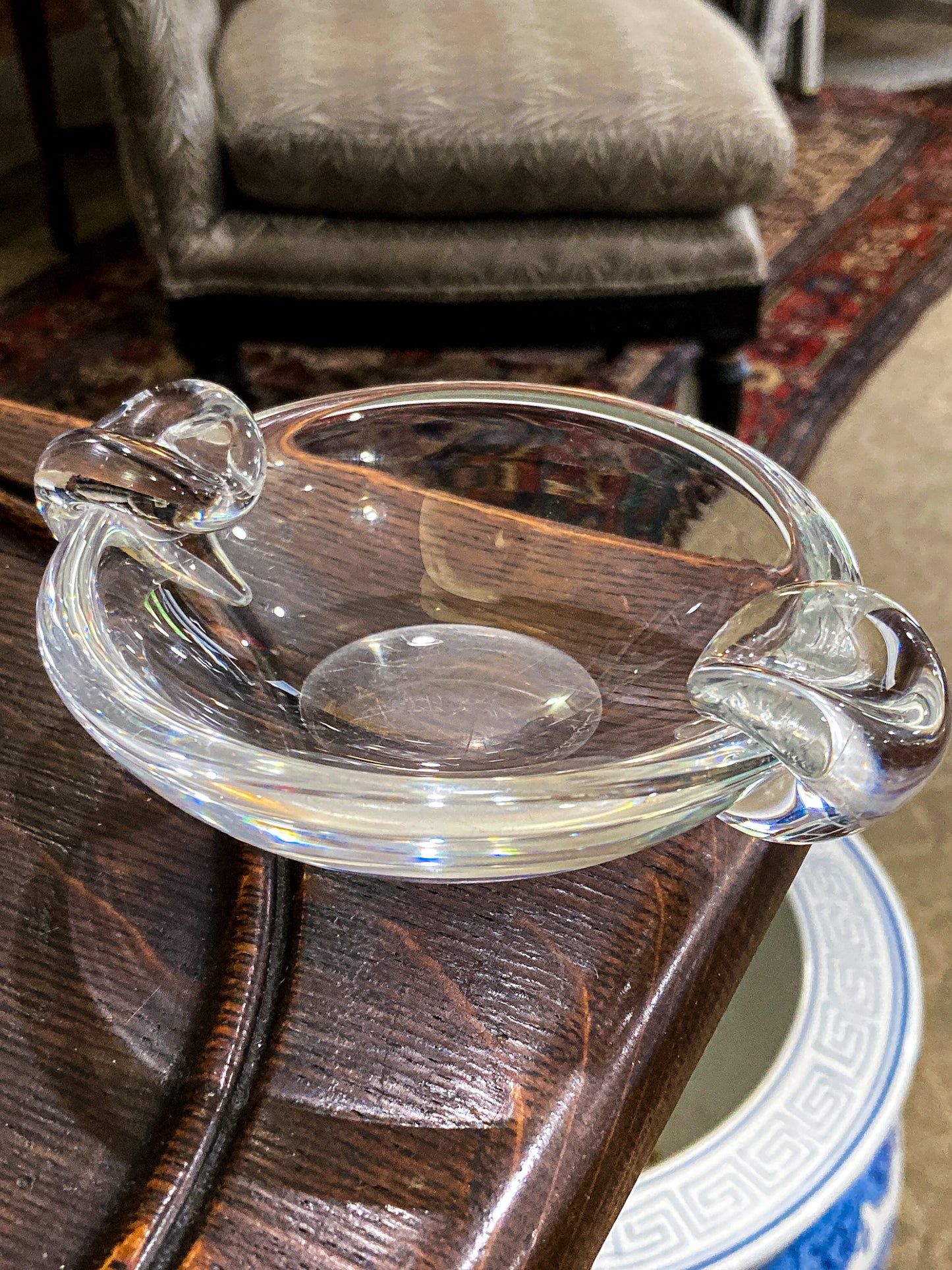 Vintage Steuben Clear Crystal Circular Round Ashtray Bowl Dish