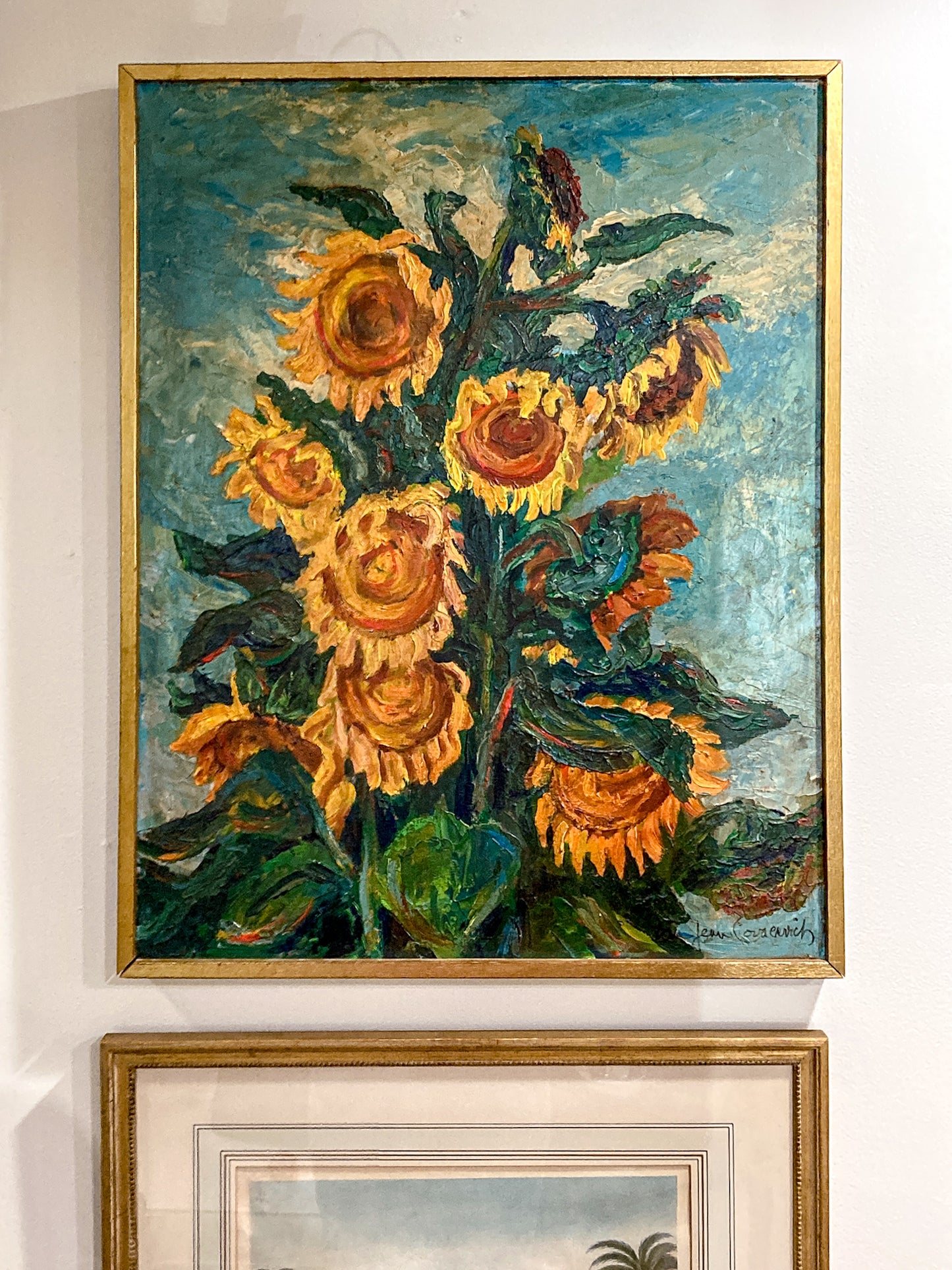 Vintage Sue Jean Covacevich (1905-1998) Sunflowers Framed Canvas Oil Painting