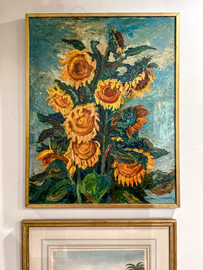 Vintage Sue Jean Covacevich (1905-1998) Sunflowers Framed Canvas Oil Painting