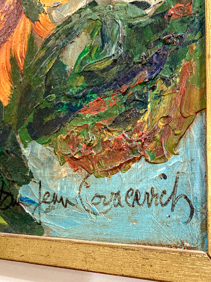 Vintage Sue Jean Covacevich (1905-1998) Sunflowers Framed Canvas Oil Painting