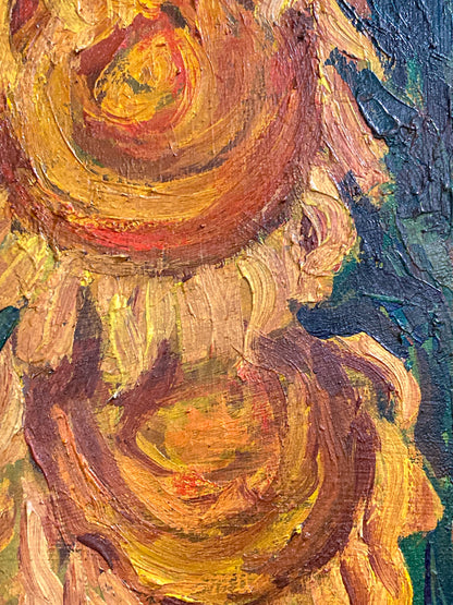 Vintage Sue Jean Covacevich (1905-1998) Sunflowers Framed Canvas Oil Painting