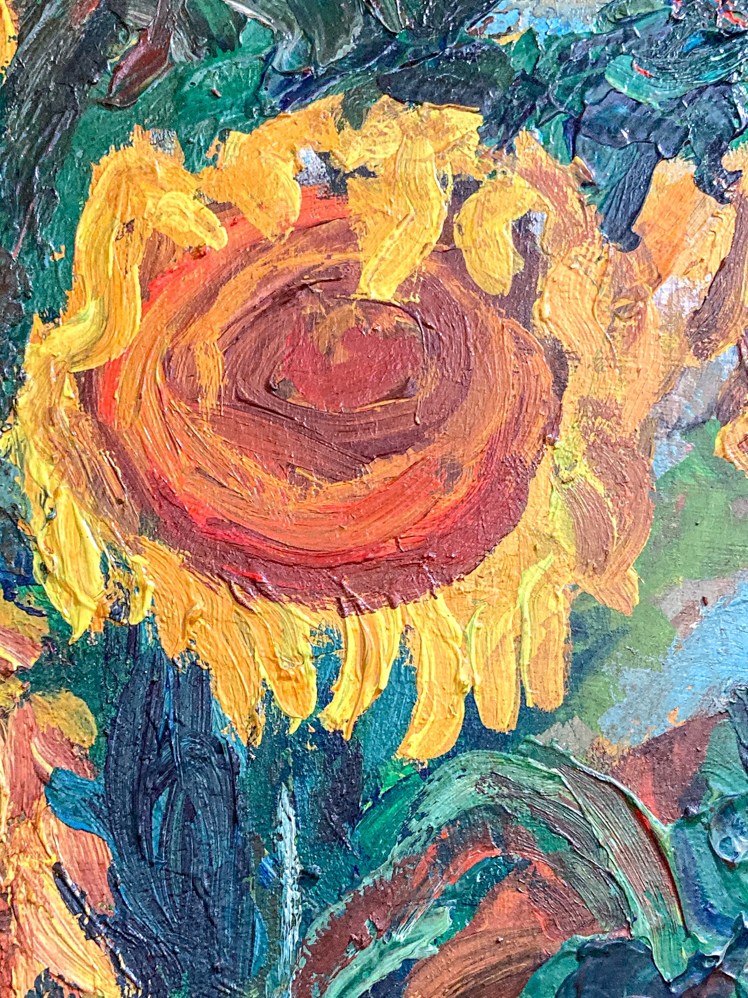 Vintage Sue Jean Covacevich (1905-1998) Sunflowers Framed Canvas Oil Painting