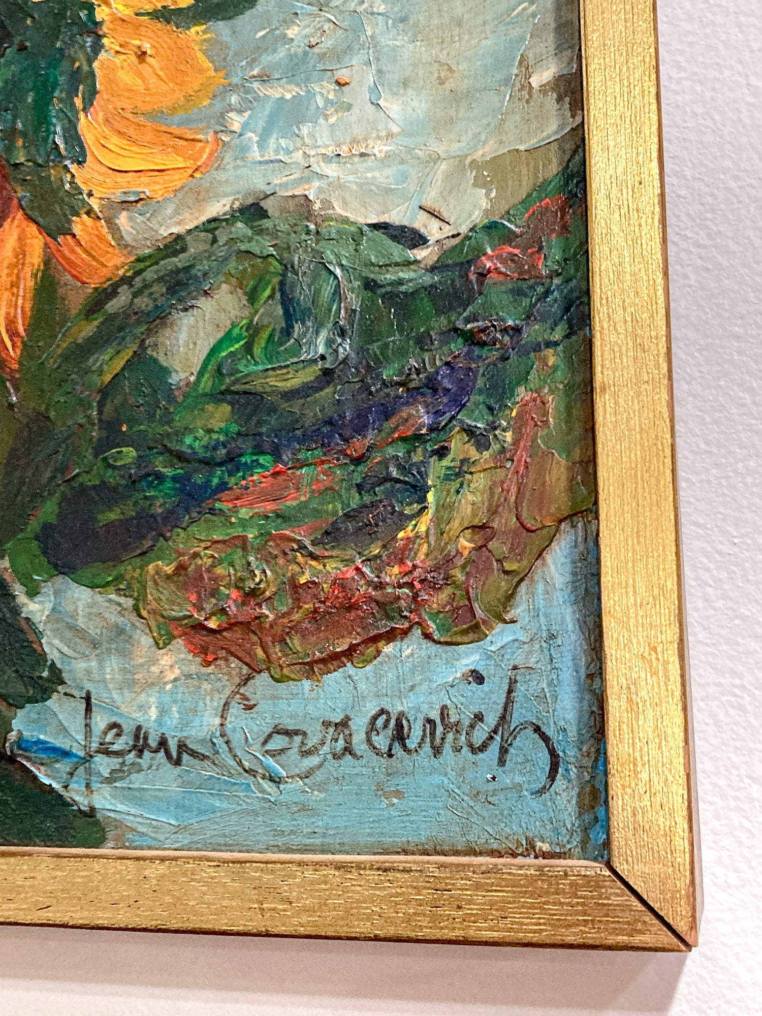 Vintage Sue Jean Covacevich (1905-1998) Sunflowers Framed Canvas Oil Painting