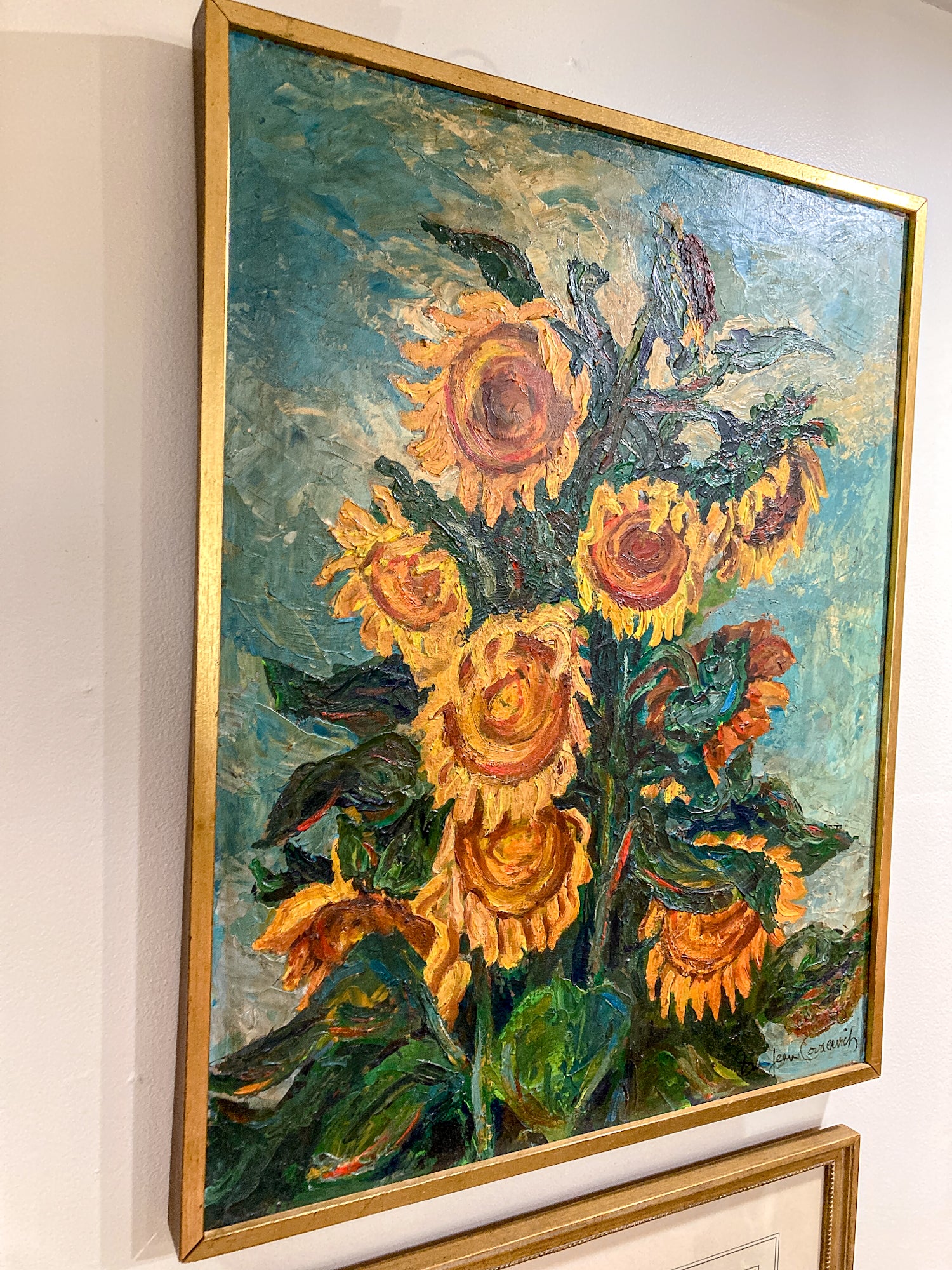 Vintage Sue Jean Covacevich (1905-1998) Sunflowers Framed Canvas Oil Painting