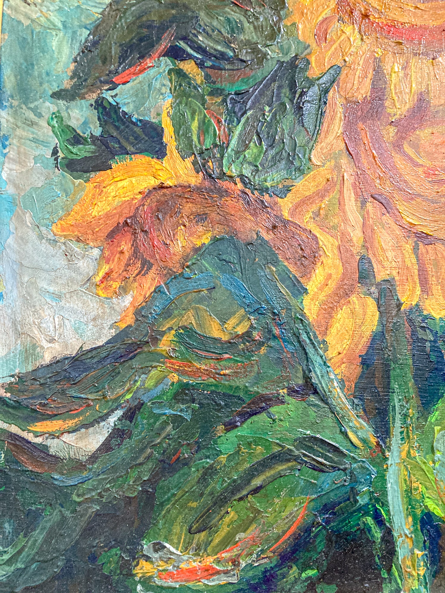 Vintage Sue Jean Covacevich (1905-1998) Sunflowers Framed Canvas Oil Painting