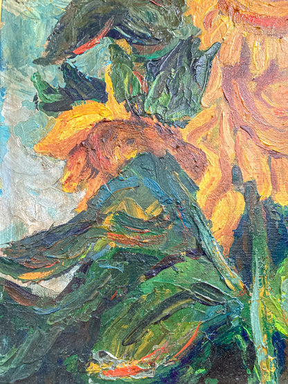 Vintage Sue Jean Covacevich (1905-1998) Sunflowers Framed Canvas Oil Painting