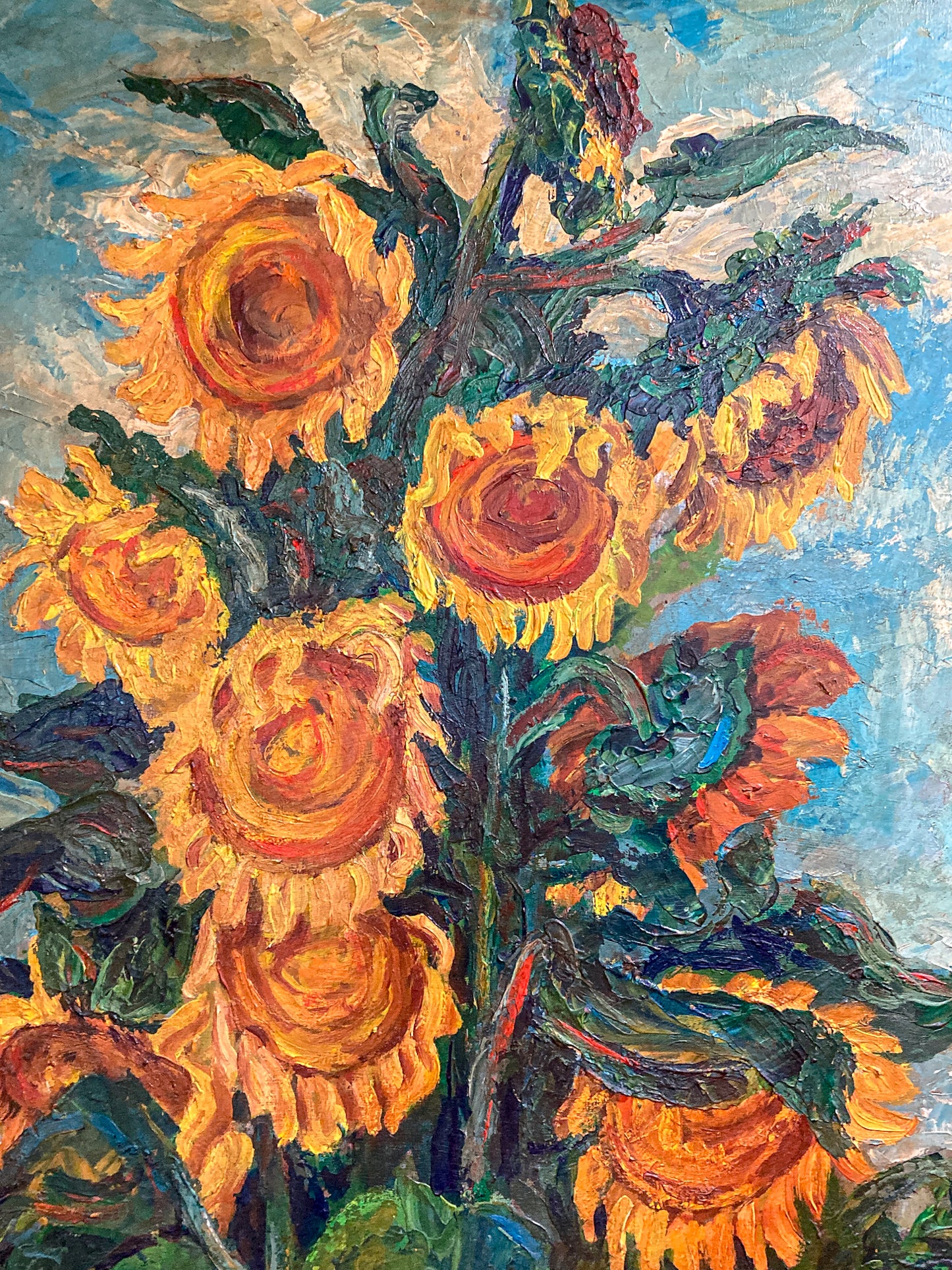 Vintage Sue Jean Covacevich (1905-1998) Sunflowers Framed Canvas Oil Painting