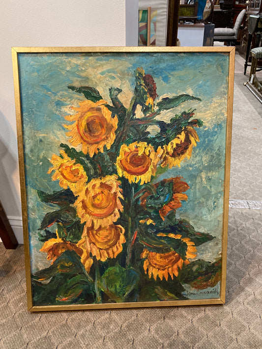Vintage Sue Jean Covacevich (1905-1998) Sunflowers Framed Canvas Oil Painting