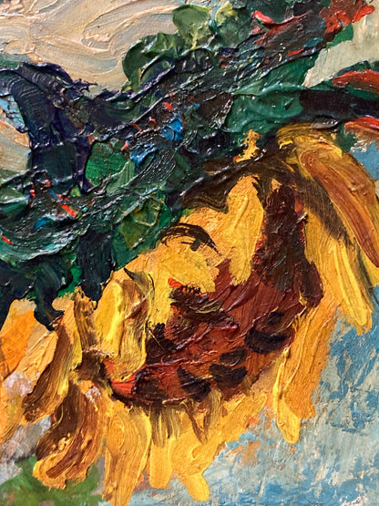 Vintage Sue Jean Covacevich (1905-1998) Sunflowers Framed Canvas Oil Painting