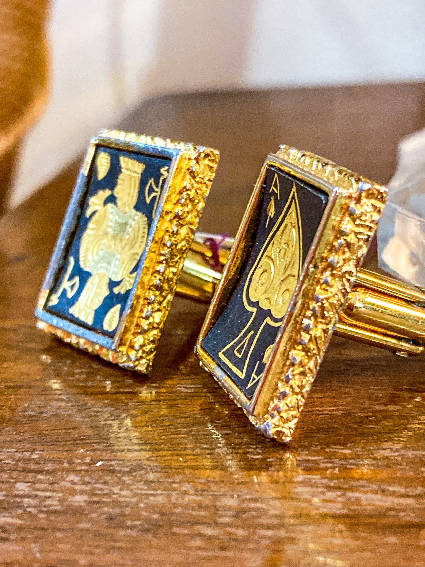 Vintage Swank Damascene Gold Plated Black Playing Card Cufflinks