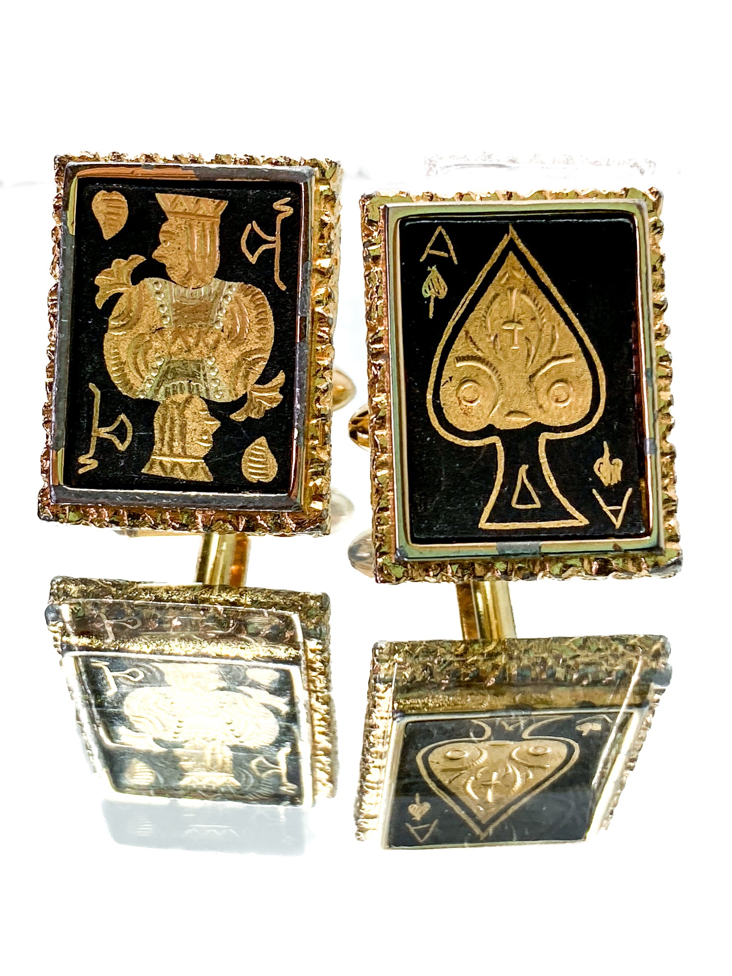 Vintage Swank Damascene Gold Plated Black Playing Card Cufflinks